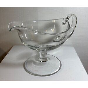 Gravy Boat With Handle & Pedestal Stand Footed 5" Tall Hand Blown Glass